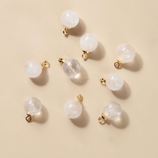 Picture of Quartz Rock Crystal ( Natural ) Charms Gold Plated White Ball 8mm Dia., 10 PCs
