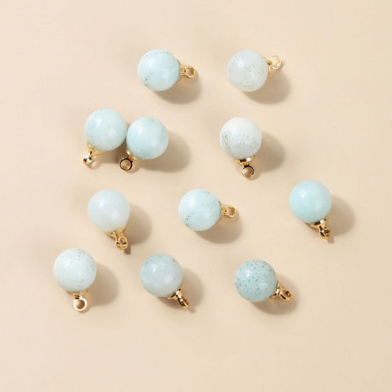 Picture of Amazonite ( Natural ) Charms Gold Plated Light Blue Ball 8mm Dia., 10 PCs