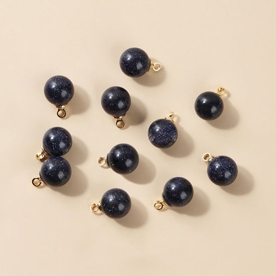 Picture of Blue Sand Stone ( Synthetic ) Charms Gold Plated Blue Ball 8mm Dia., 10 PCs