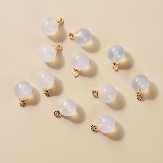 Picture of Agate ( Natural ) Charms Gold Plated White Ball 6mm Dia., 10 PCs