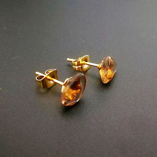煙水晶 ( 天然石 ) ピアスイヤリング 金メッキ ブラウン 不規則 ワイヤーサイズ: （20号）、1 ペア の画像