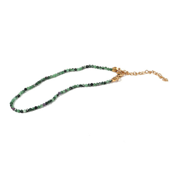 Изображение Камень ( Природный ) Стильный Ожерелье из бисера Позолоченный Зеленый Шлифованный 40см длина, 1 ШТ