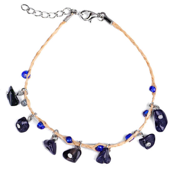 Picture of Blue Sand Stone Boho Chic Bohemia Anklet Navy Blue Chip Beads 22cm(8 5/8") long, 1 Piece