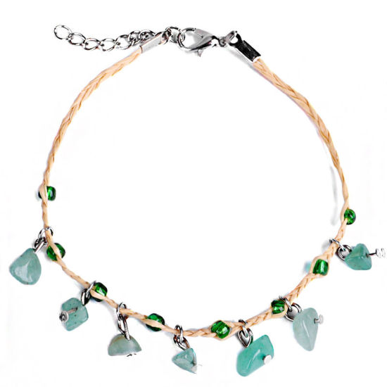 Picture of Aventurine Boho Chic Bohemia Anklet Green Chip Beads 22cm(8 5/8") long, 1 Piece