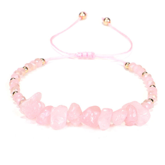 Picture of 1 Piece Imitation Rose Quartz Adjustable Braided Bracelets Light Pink Chip Beads 15cm - 30cm long