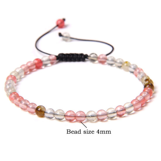 Picture of Natural Dyed Stone Braided Adjustable Dainty Bracelets Delicate Bracelets Beaded Bracelet Watermelon Red Round 15cm - 30cm long, 1 Piece