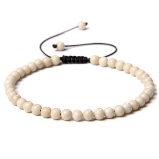 Picture of Natural Dyed Fossil Braided Adjustable Dainty Bracelets Delicate Bracelets Beaded Bracelet White Round 15cm - 30cm long, 1 Piece