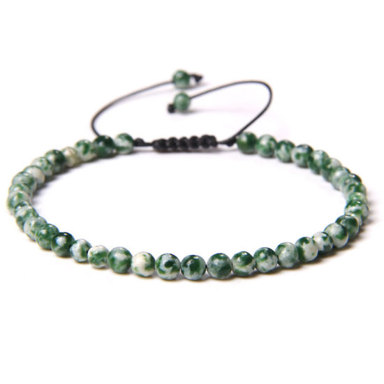 Picture of Natural Dyed Stone Braided Adjustable Dainty Bracelets Delicate Bracelets Beaded Bracelet Green Round 15cm - 30cm long, 1 Piece