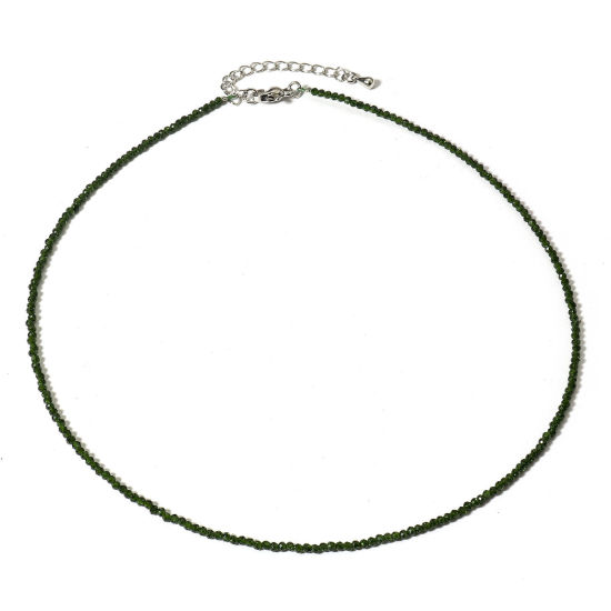 Image de 1 Pièce (Classement A) Collier Perlé en Pierre de Sable ( Naturel ) Vert Foncé Rond A Facettes 41cm long