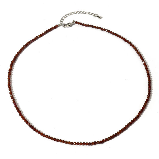 Изображение 1 ШТ (Сорт A) Камень гранат ( Природный ) Ожерелье из бисера Темно-карий Круглые Шлифованный 41см длина