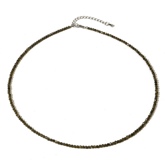Изображение 1 ШТ (Сорт A) Обсидиан ( Природный ) Ожерелье из бисера Оливково-зеленый Круглые Шлифованный 41см длина