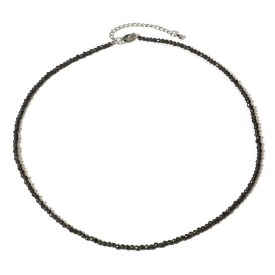 Изображение 1 ШТ (Сорт A) Обсидиан ( Природный ) Ожерелье из бисера Черный Круглые Шлифованный 41см длина