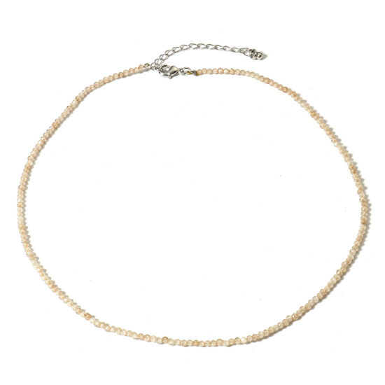 Изображение 1 ШТ (Сорт A) Искусственный Циркон ( Природный ) Ожерелье из бисера Шампанский Круглые Шлифованный 41см длина