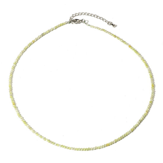 Изображение 1 ШТ (Сорт A) Искусственный Циркон ( Природный ) Ожерелье из бисера Желто-зеленый Круглые Шлифованный 41см длина
