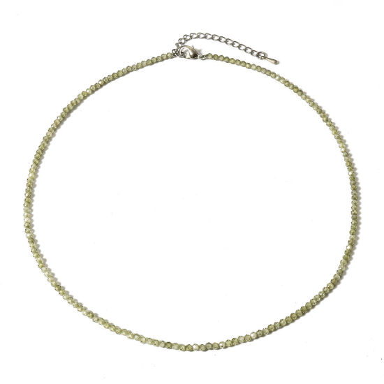 Image de 1 Pièce (Classement A) Collier Perlé en Zirconia Cubique ( Naturel ) Vert Rond A Facettes 41cm long