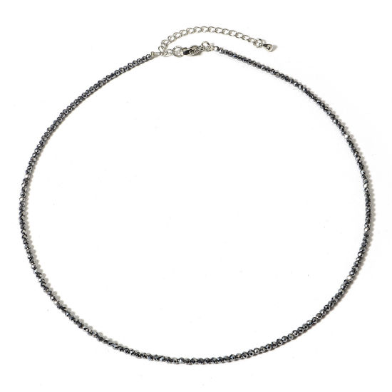 Изображение 1 ШТ (Сорт A) Терагерц ( Природный ) Ожерелье из бисера Серо-серебряный Круглые Шлифованный 41см длина
