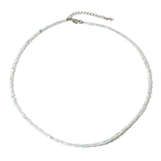 Изображение 1 ШТ (Сорт A) Аквамарин ( Природный ) Ожерелье из бисера Светло-синий Круглые Шлифованный 41см длина
