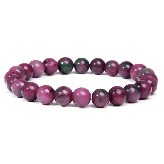 Picture of 1 Piece Natural Dyed Chalcedony Dainty Bracelets Delicate Bracelets 8mm Round Beads Stretch Beaded Bracelet 19cm(7 4/8") long