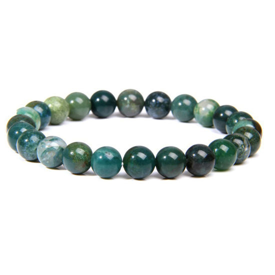 Picture of 1 Piece Natural Dyed Agate Dainty Bracelets Delicate Bracelets 8mm Round Beads Stretch Beaded Bracelet 19cm(7 4/8") long