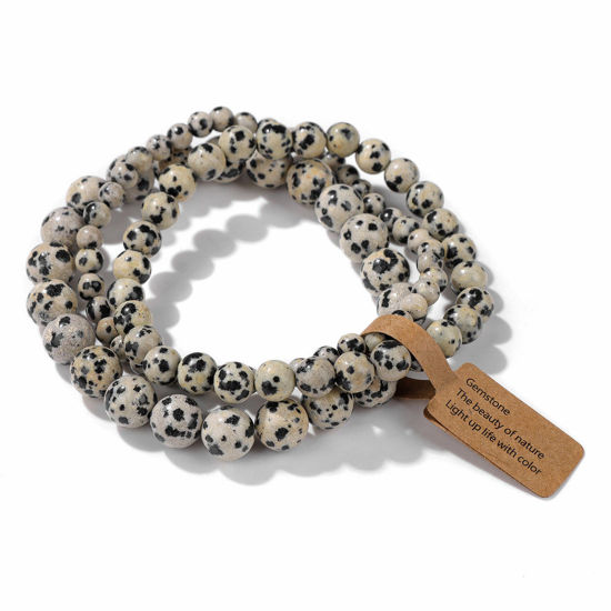 Picture of 1 Set ( 3 PCs/Set) 4mm/6mm/8mm Natural Speckled Stone Limestone Dainty Bracelets Delicate Bracelets Beaded Bracelet Creamy-White Round 19cm(7 4/8") long