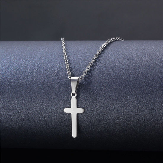 Bild von 304 Edelstahl Religiös Gliederkette Kette Halskette Silberfarbe Kreuz 45cm lang, 1 Strang