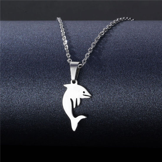 Bild von 304 Edelstahl Gliederkette Kette Halskette Silberfarbe Delfine 45cm lang, 1 Strang