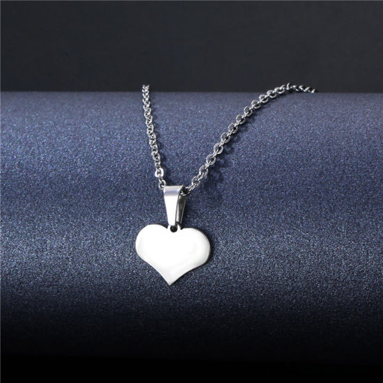 Bild von 304 Edelstahl Valentinstag Gliederkette Kette Halskette Silberfarbe Herz 45cm lang, 1 Strang