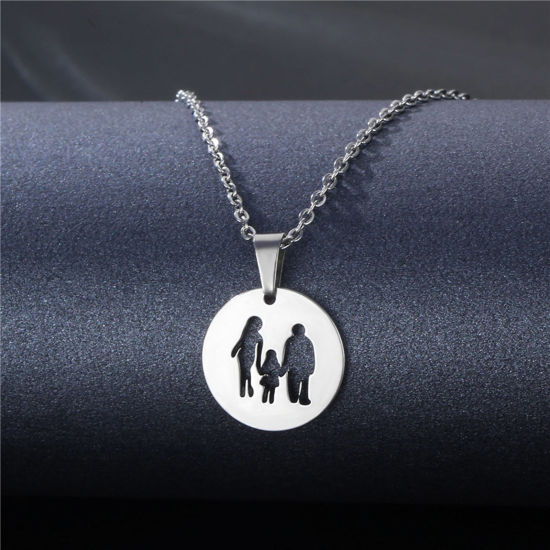 Bild von 304 Edelstahl Muttertag Gliederkette Kette Halskette Silberfarbe Eltern und Kind Rund 45cm lang, 1 Strang