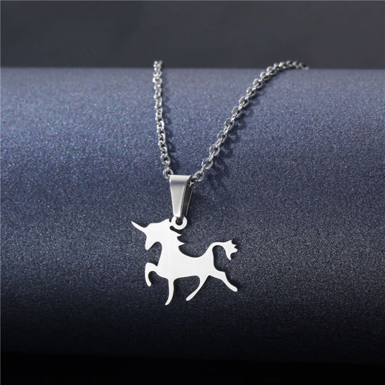Bild von 304 Edelstahl Haustier Silhouette Gliederkette Kette Halskette Silberfarbe Pferd 45cm lang, 1 Strang