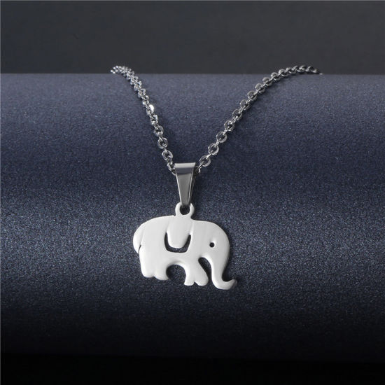 Bild von 304 Edelstahl Haustier Silhouette Gliederkette Kette Halskette Silberfarbe Elefant 45cm lang, 1 Strang