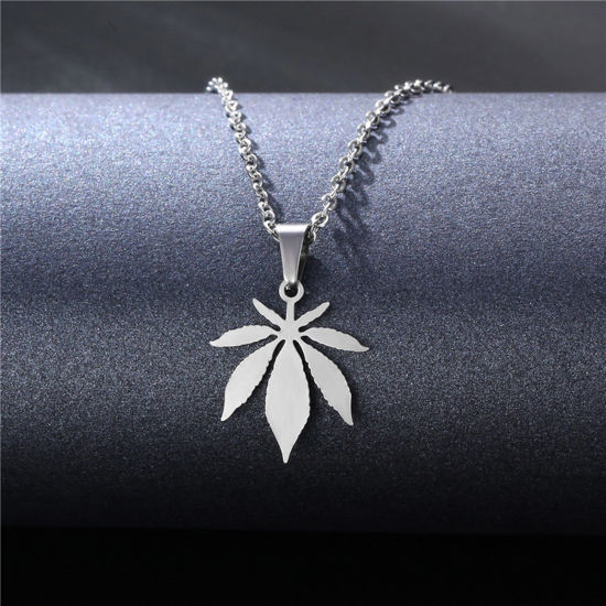 Picture of 304 Stainless Steel Link Cable Chain Necklace Silver Tone Leaf 45cm(17 6/8") long, 1 Piece