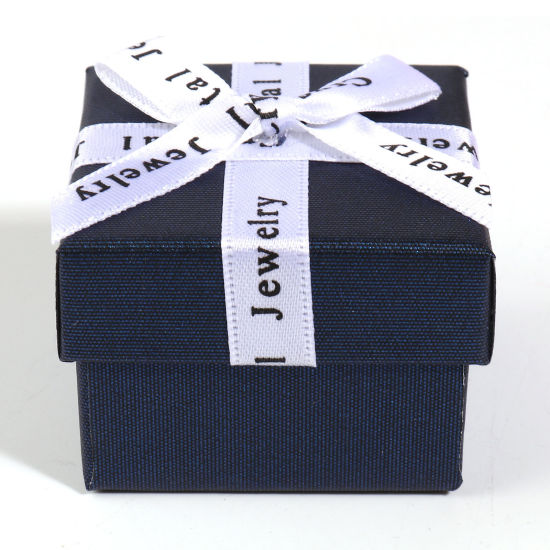 1 個 紙 ジュエリー ボックス ネックレス ブレスレット リング ギフトプレゼント ラッピング 包装 正方形 青 5cm x 5cm x 3.5cm の画像