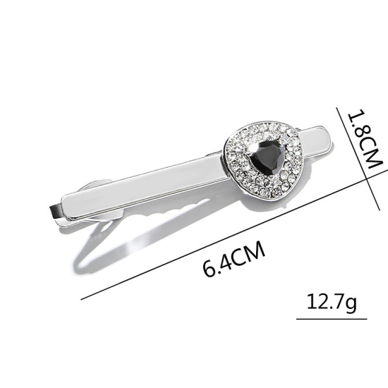 Image de Pinces à Cravates en Alliage de Zinc Argent Mat à Strass Transparent 6.4cm x 1.8cm, 1 Pièce