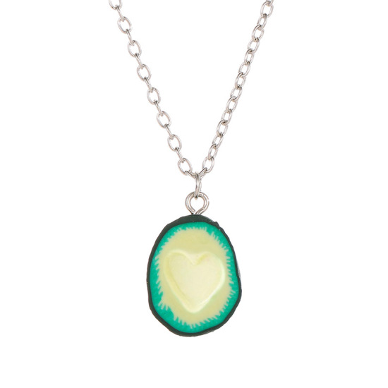 Picture of Polymer Clay Necklace Silver Tone Fruit Green Avocado Fruit 52.5cm(20 5/8") long, 1 Piece