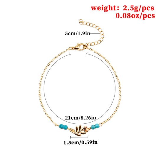 Picture of Anklet Gold Plated Green Leaf 21cm(8 2/8") long, 1 Piece