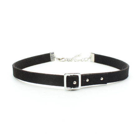 Choker Necklace Black Belt Buckle 30cm(11 6/8") long, 1 Piece
