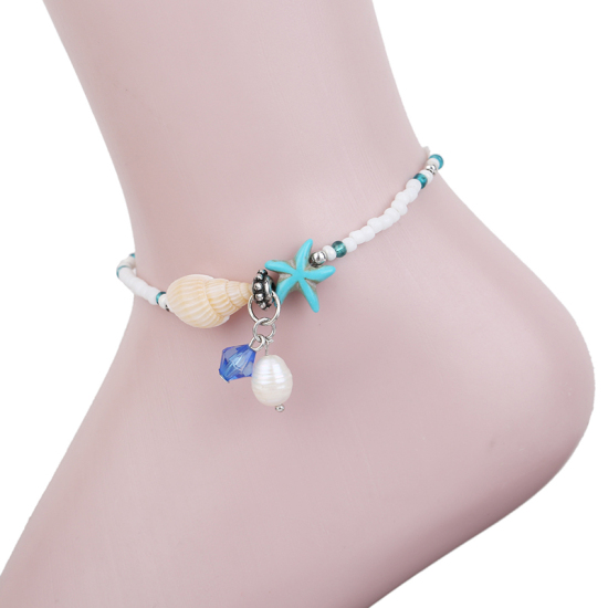 Picture of Anklet Multicolor Conch/ Sea Snail Star Fish Imitation Pearl 17cm(6 6/8") long, 1 Piece
