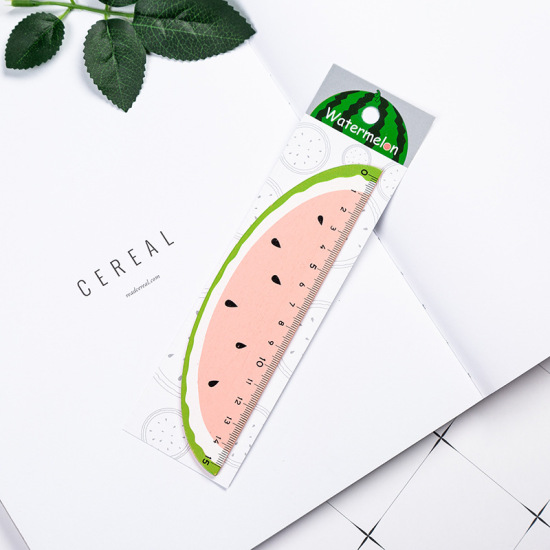 Picture of Wood Ruler Measurement Tool Watermelon Fruit Green & Light Pink 15cm, 1 Piece