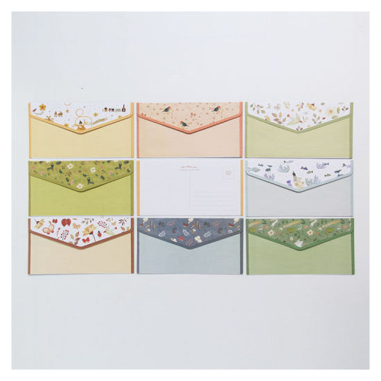 Picture of Paper Envelope Rectangle Khaki Flower Pattern 20.8cm x 14.1cm 16.4cm x 8.5cm, 1 Set