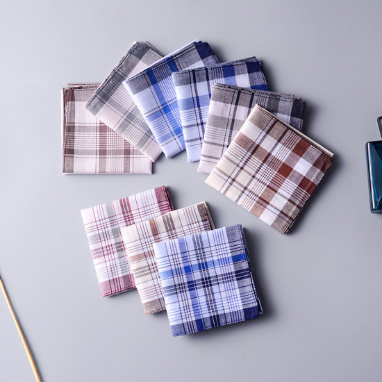 Picture of Cotton Men's Handkerchief Square Grid Checker At Random Color 38cm x 38cm, 1 Piece
