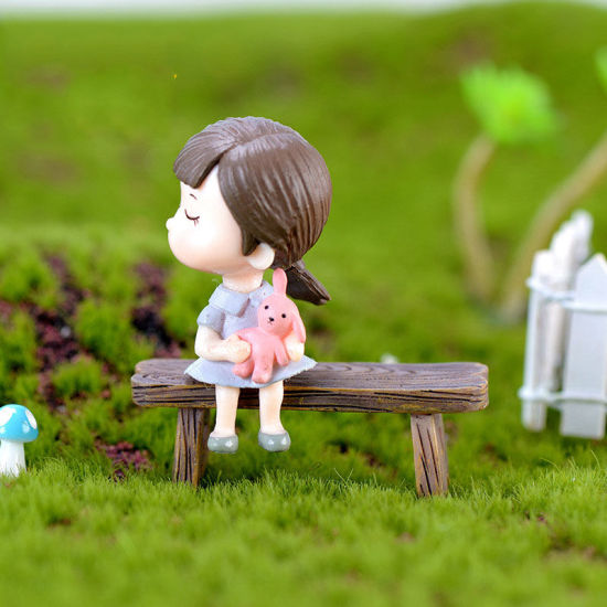 Imagen de Blue - Retro Courtyard Water Flow Resin Micro Landscape Miniature Decoration 5.4x1.6cm, 1 Piece