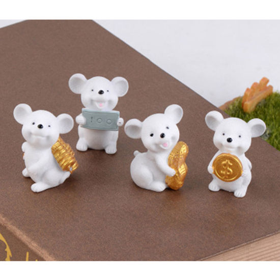 Picture of 1 Piece Resin 3D Micro Landscape Miniature Home Decoration Gray Moneybag Mouse 47mm x 41mm