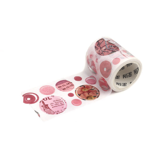 Picture of Paper Adhesive Washi Tape Pink Circle 50mm, 1 Piece (Approx 3 M/Roll)