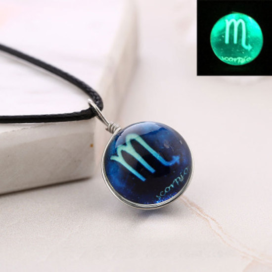 Picture of Glass Stylish Necklace Blue Ball Scorpio Sign Of Zodiac Constellations Glow In The Dark Luminous 42cm(16 4/8") long, 1 Piece