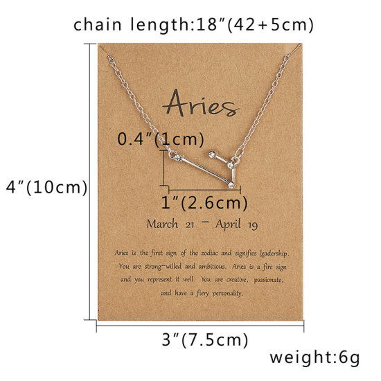 Picture of Necklace Silver Tone Aries Sign Of Zodiac Constellations Clear Rhinestone 42cm(16 4/8") long, 1 Piece
