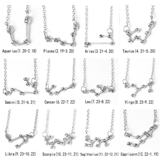 Picture of Necklace Silver Tone Aries Sign Of Zodiac Constellations Clear Rhinestone 42cm(16 4/8") long, 1 Piece