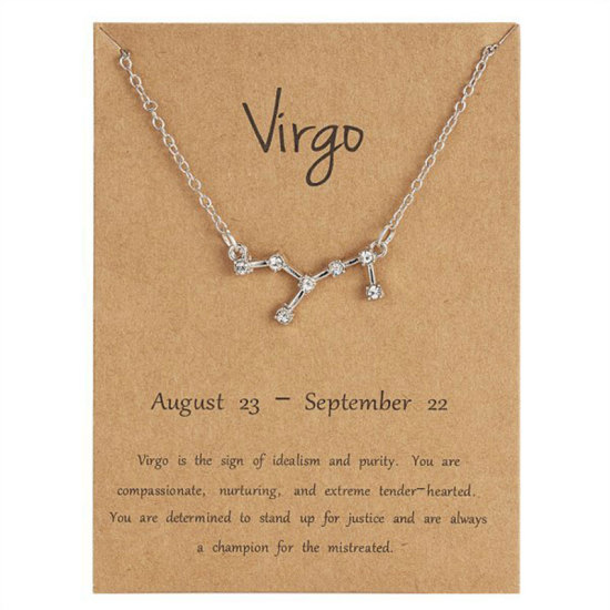 Picture of Necklace Silver Tone Virgo Sign Of Zodiac Constellations Clear Rhinestone 42cm(16 4/8") long, 1 Piece