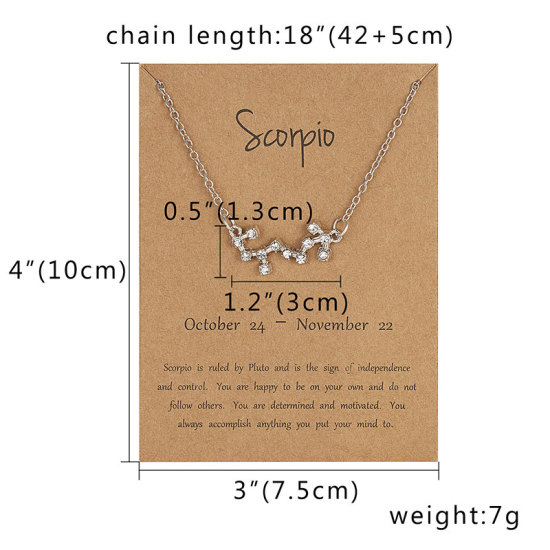 Bild von Halskette Silberfarbe Sternbild Skorpion Transparent Strass 42cm lang, 1 Strang