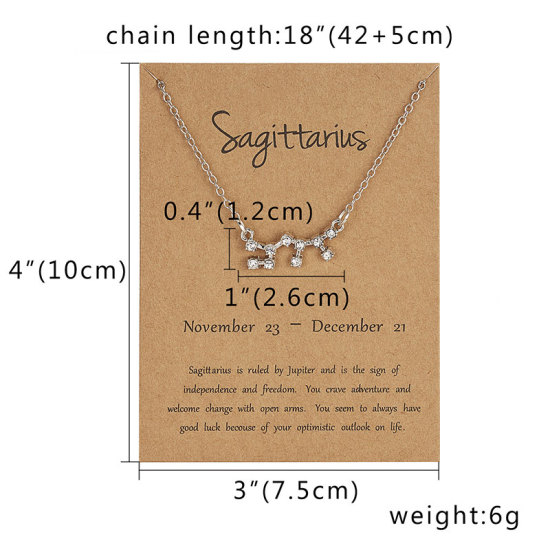 Picture of Necklace Silver Tone Sagittarius Sign Of Zodiac Constellations Clear Rhinestone 42cm(16 4/8") long, 1 Piece