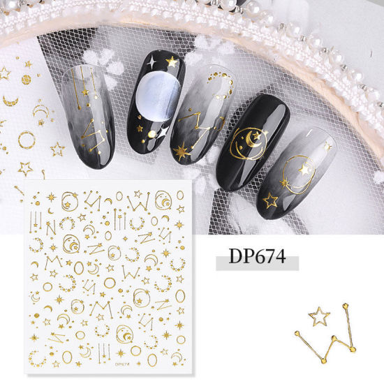 Picture of PVC 3D Nail Art Stickers Decoration Zodiac Constellation Moon Golden 1 Sheet